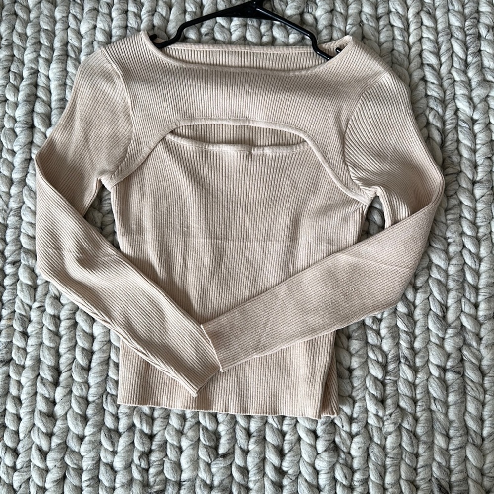 Beige long sleeve knit top
